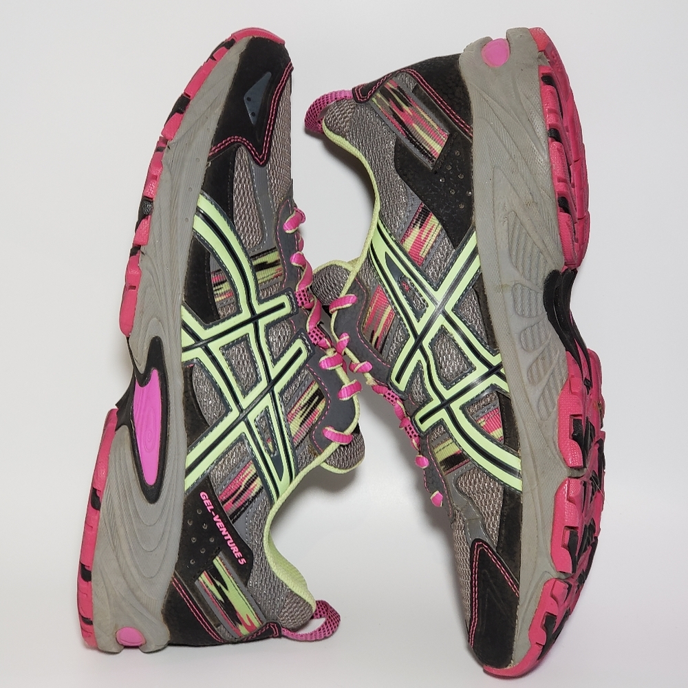 Asics Womens Gel Venture 5 T5N8N Gray and Green Running Shoes Lace Up Sz 9.5 - Picture 6 of 10